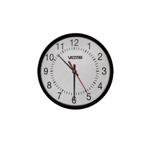 Valcom 12Round Clock,Black,Surface Mount,24V