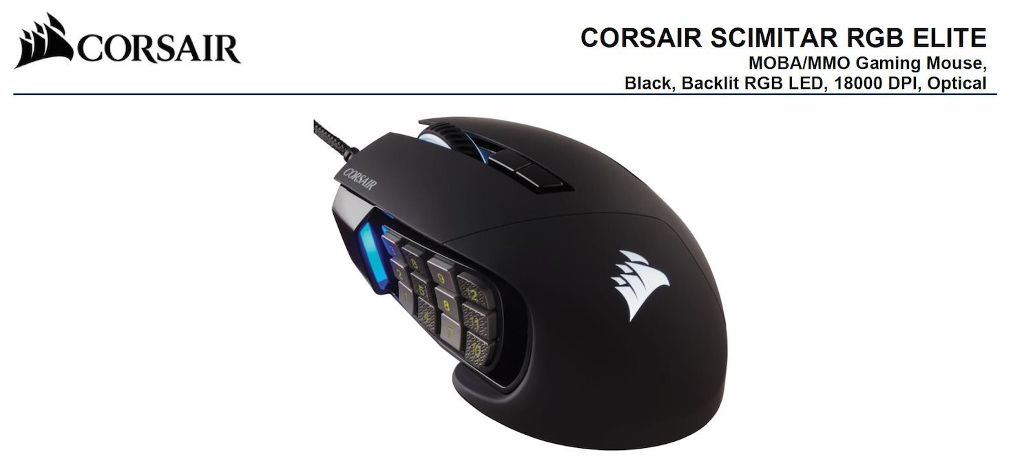 Corsair Scimitar RGB Elite Optical Moba/Mmo Gaming Mouse - Black
