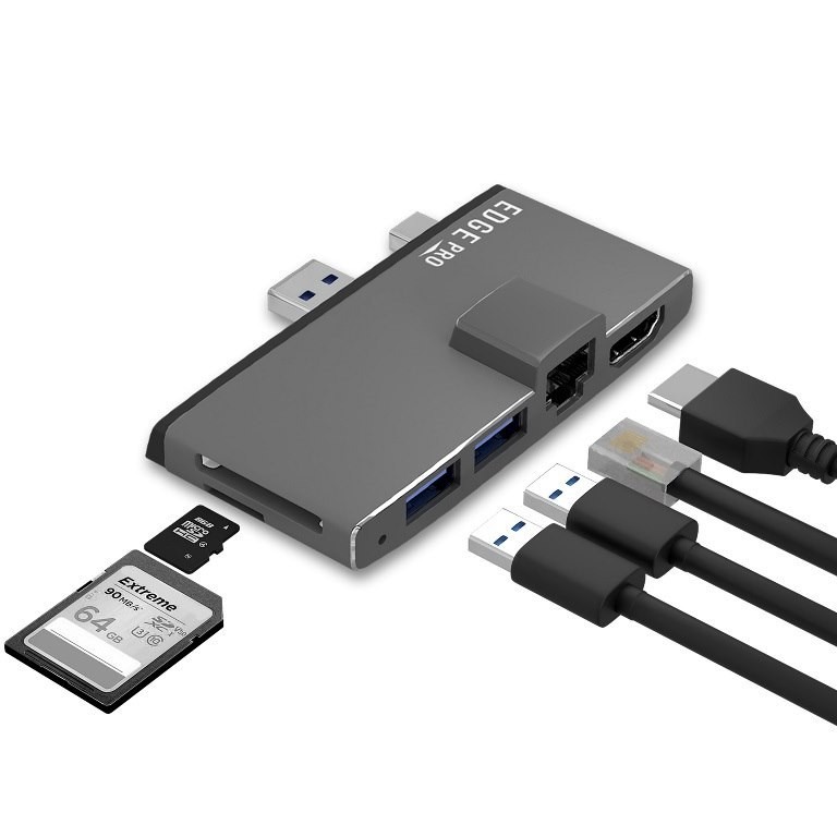 mBeat (LS) Mbeat® Edge Pro Multifunction Usb- C Hub For Microsoft Surface Pro 5/6 Metal Grey (Hdmi, Lan, Usb 3.0 Hub