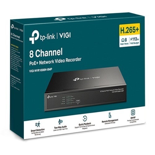 TP-Link Vigi NVR1008H-8MP 8 Channel PoE+ Network Video Recorder, 113W PoE Budget, H.265+, 4K Video Output & 16MP Decoding Capacity (HDD Not Included)