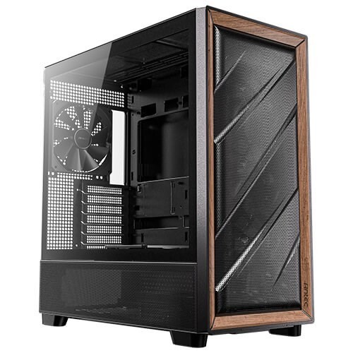 Antec Flux Atx, Black Premium Walnut Trim, 5X Black PWM Performance Fans. Ultra Cooling Design, Argb Controller, Mid Tower Case