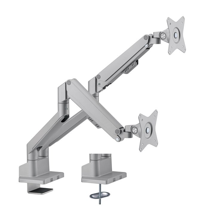 Brateck Dual Monitor Thin Gas Spring Monitor Arm Fit Most 17'-32' Monitors, Up To 9KG Per Screen Vesa 75X75/100X100 Matte Silver (LS)