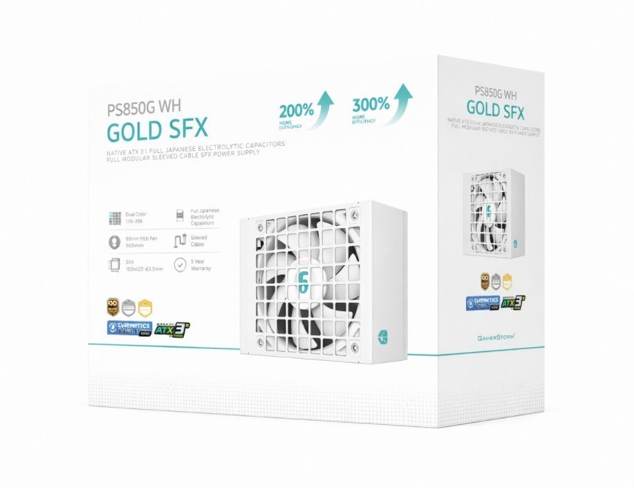 DeepCool PS850G WH 850W Gamer Storm SFX ,Full Japanese Electrolytic Capacitors, Cybenetics Platinum /PPLP Gold, Fluid Dynamic Bearing
