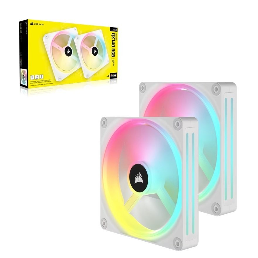 Corsair Icue Link QX140 RGB 140MM PWM PC Fans Starter Kit With Icue Link System Hub - White, Static Pressure Flow Type, 2000 RPM(LS)