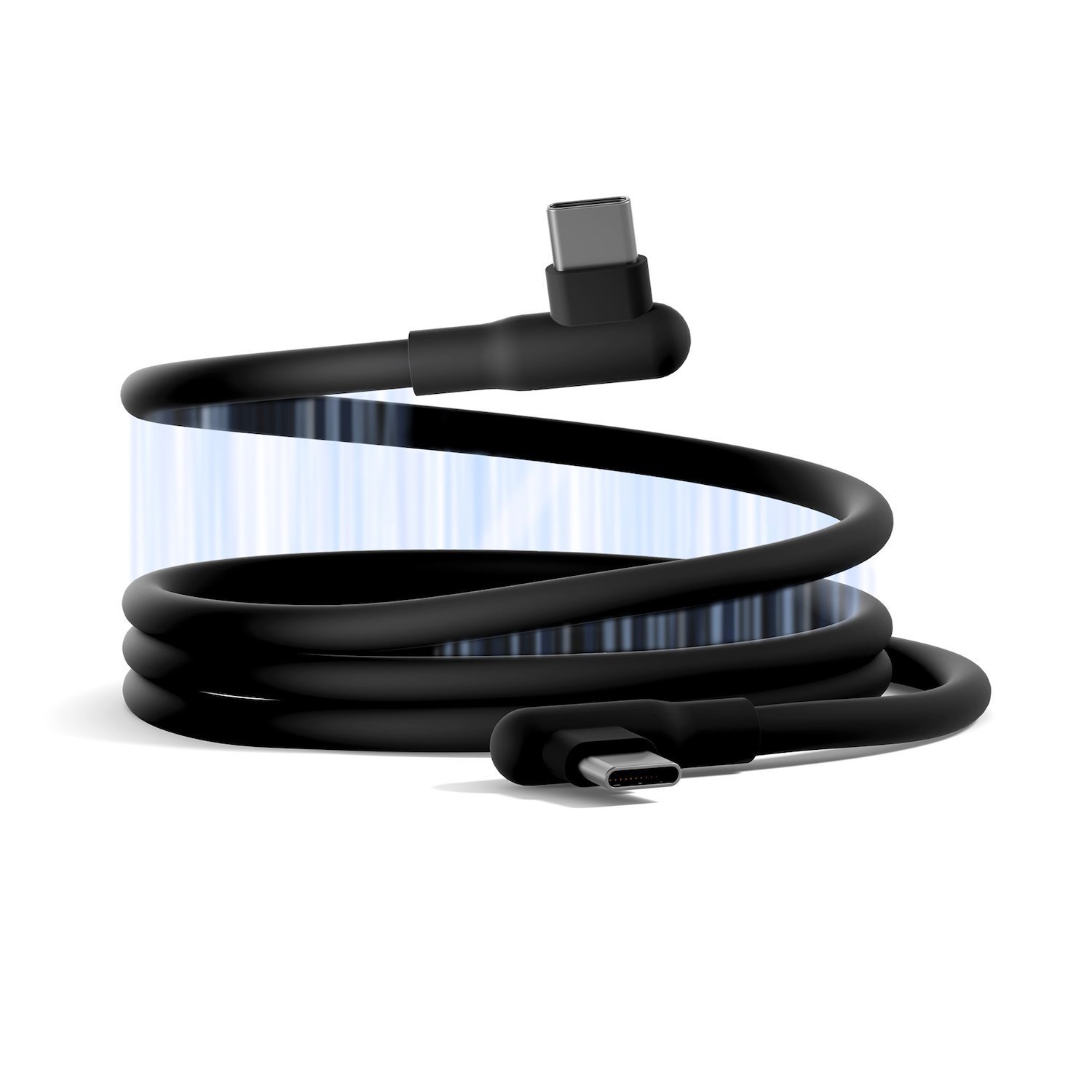 Cygnett DriveSync Right Angled Magnetic Silicone Usb-C To Usb-C Cable (0.7M) - (Cy5666ccacb), 3A/60W, 480Mbps, Drive & SYNC, 2 Years Warranty