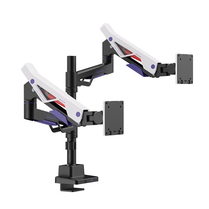 Brateck Ldt95-C024ucp Atlas Neo Gaming Pole-Mounted Dual Monitor Arm With Usb-A & Usb-C Ports For Most 24'~57' Monitors, Matte Black & White (New)