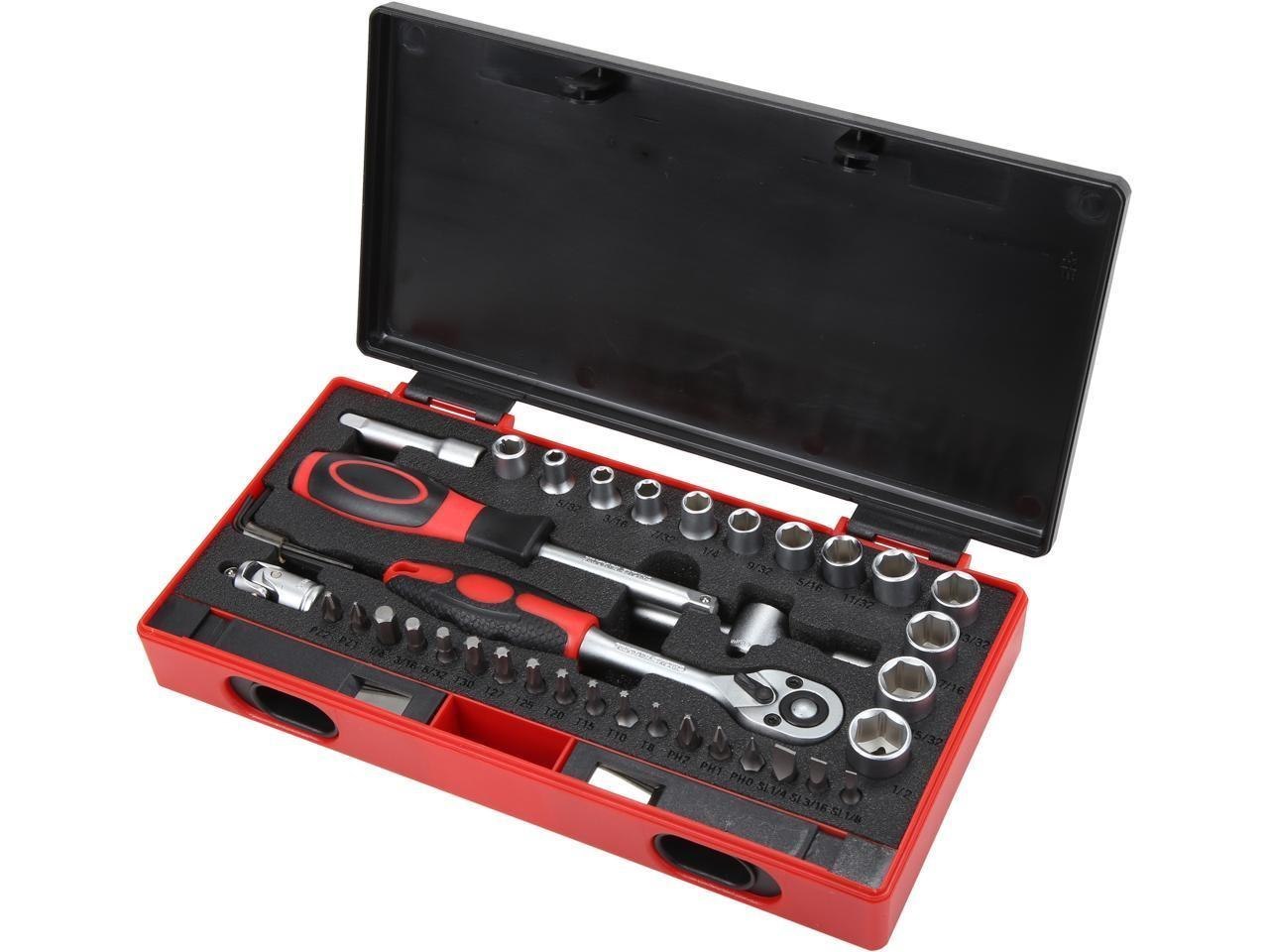 Rosewill 43-Piece Repair Tool Kit Screwdriver And Ratchet Set With 1/4" Sae Drive Socket And 1/4" Bit