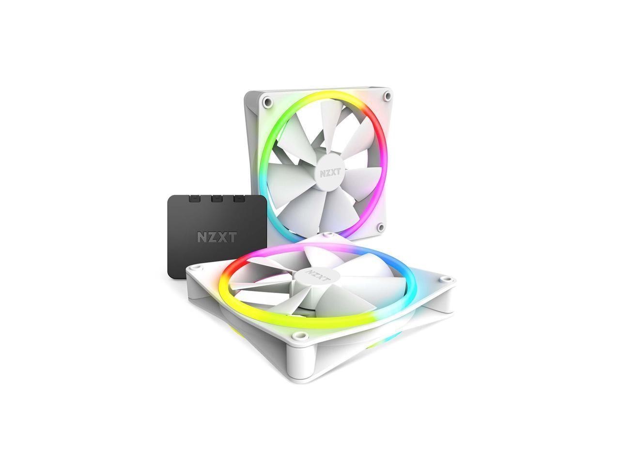 NZXT F140RGB Duo - 140MM Dual-Sided RGB Fan - Twin Pack (White) W/RGB Controller