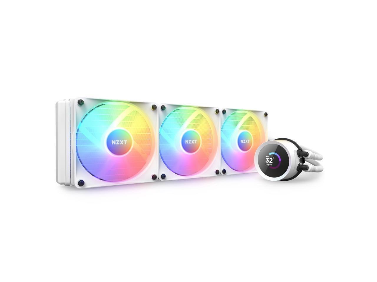 NZXT Kraken RGB 360MM - RL-KR360-W1- Aio RGB Cpu Liquid Cooler - LCD Display - 3 X F120RGB Core Fans Radiator Fans White Lga 1700 / Am5 Compatible