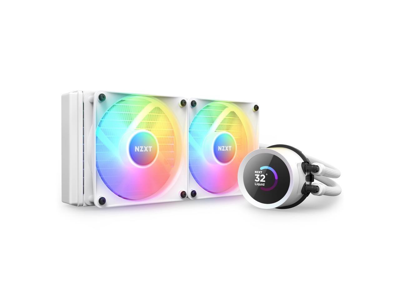 NZXT Kraken RGB 240MM - RL-KR240-W1- Aio RGB Cpu Liquid Cooler - LCD Display - 2 X F120RGB Core Fans Radiator Fans White Lga 1700 / Am5 Compatible