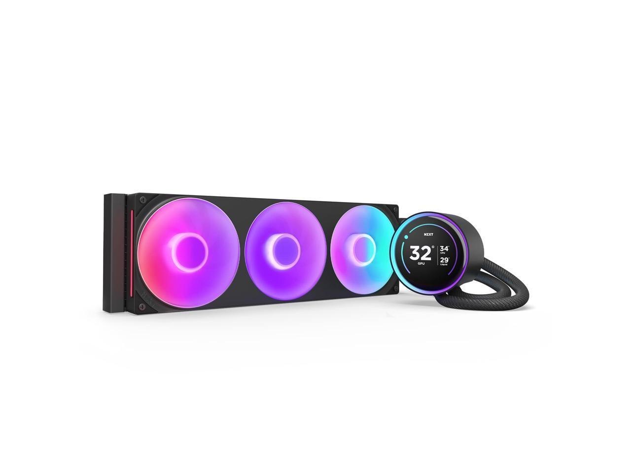 NZXT Kraken Elite RGB 360 Black Aio Liquid Cooler With Ips LCD & Static Pressure Fans Intel Socket Lga 1851