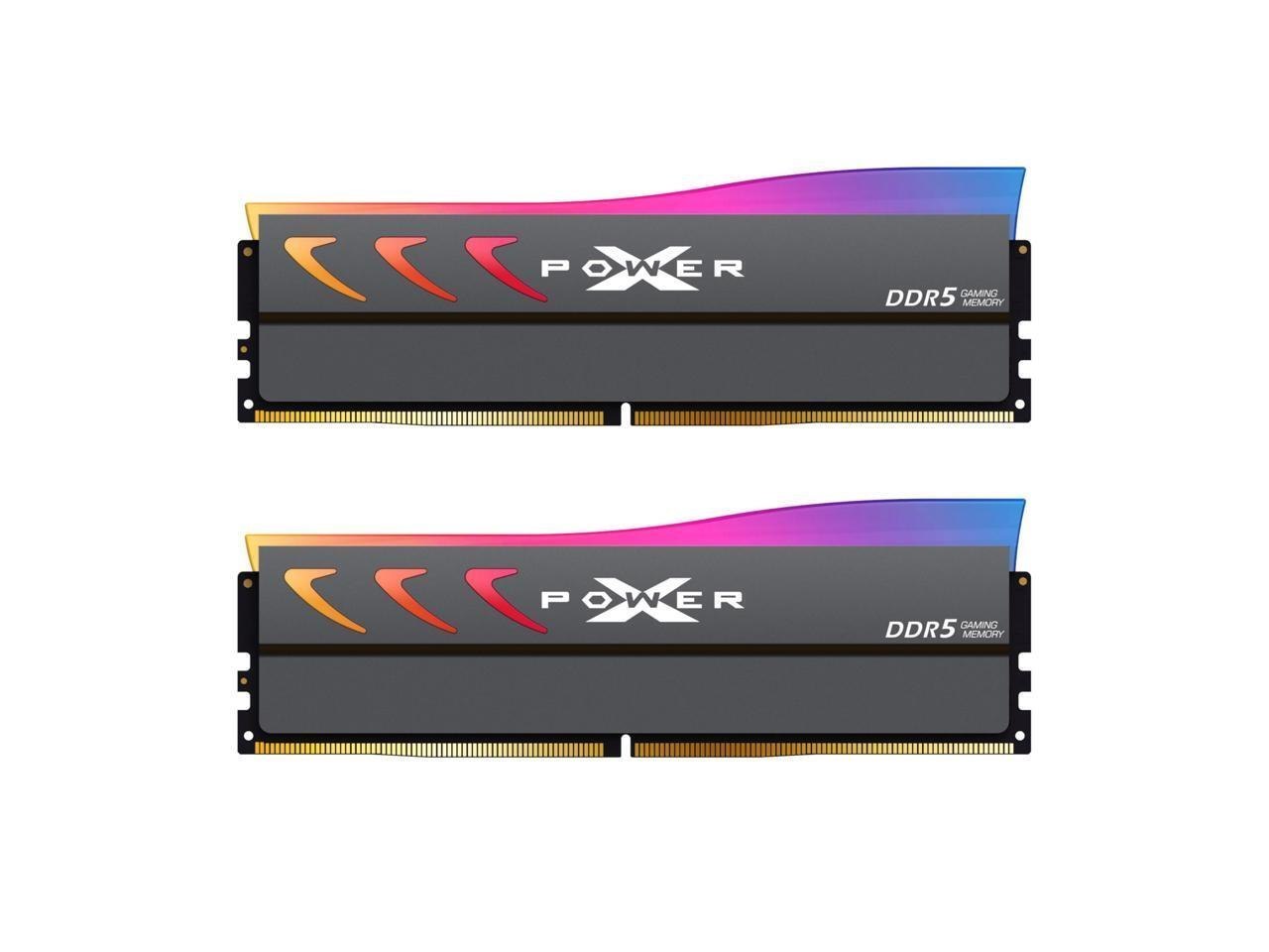 Silicon Power DDR5 32GB (2x16GB) Storm RGB 6000MT/s (PC5-48000) 288-Pin CL36 1.35V Udimm Desktop Memory Module Ram Sp032gxlwu60ffdk Gray