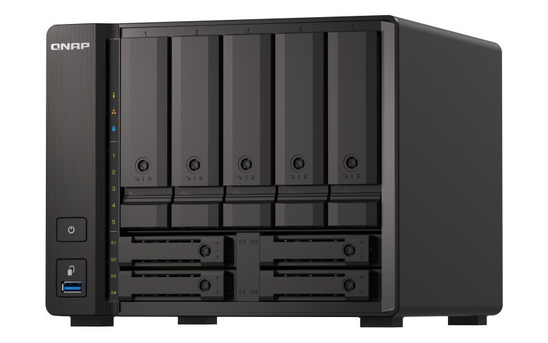 Qnap 5+4 Bay Nas (No Disk),Ryzen QC 2.2GHz, 32GB, 2.5GbE(2),10GbE (1), 3YR WTY