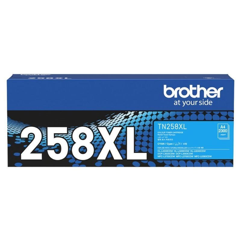Brother TN-258XLC Cyan High Yield Toner Cartridge, Up To 2300 Pages