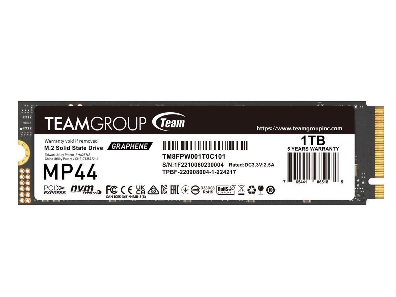 Team Group MP44 M.2 2280 1TB PCIe 4.0 X4 With NVMe 3D Nand Internal Solid State Drive (SSD) TM8FPW001T0C101