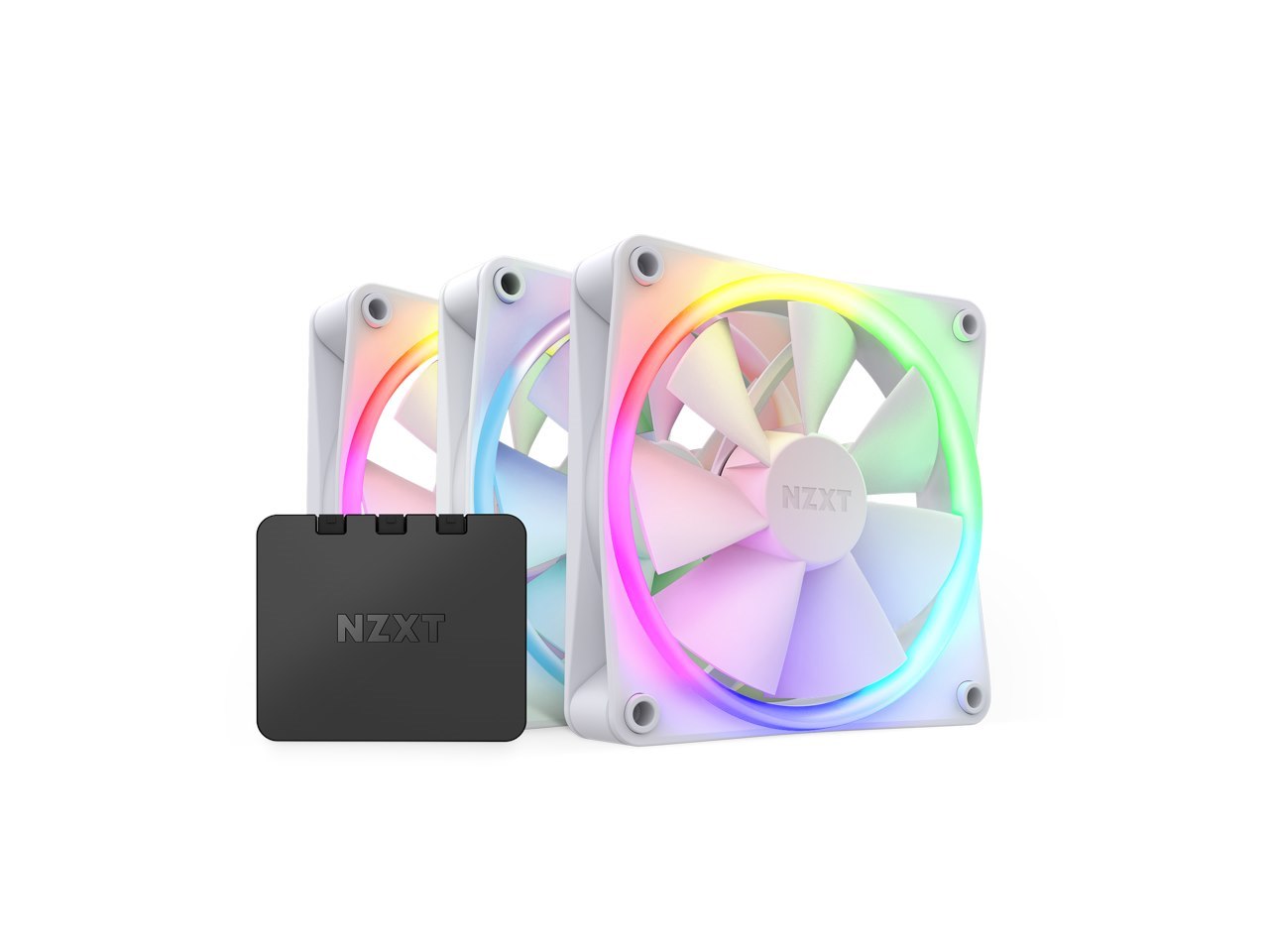 NZXT F120 RGB Fans - RF-R12TF-B1 - Advanced RGB Lighting Customization - Whisper Quiet Cooling - Triple (RGB Fan & Controller Included) - 120MM Fan - White