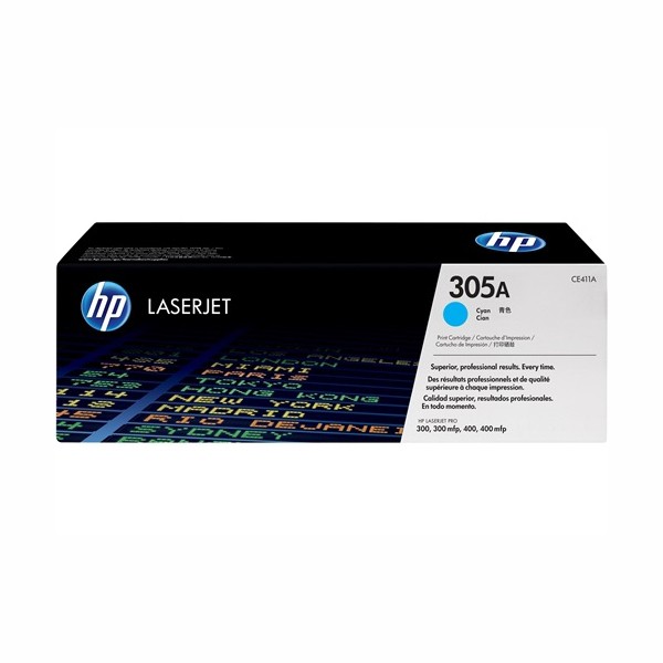 HP 305A (CE411A) Original Standard Yield Laser Toner Cartridge - Single Pack - Cyan - 1 Each