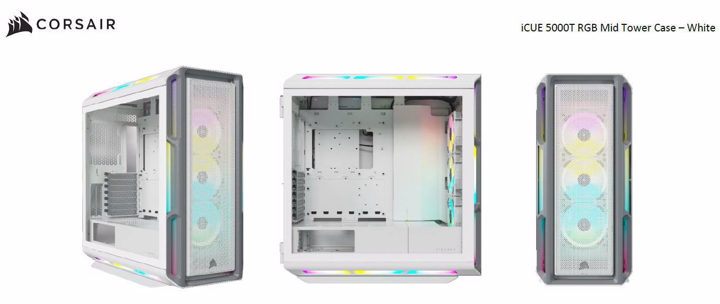 Corsair Icue 5000T RGB Mid-Tower Case, White