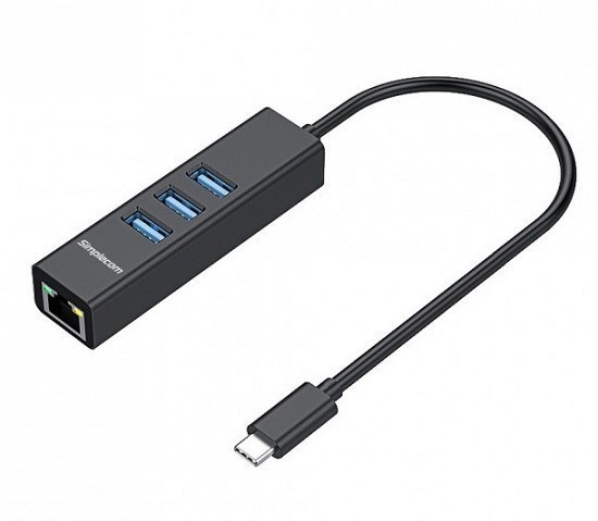 Simplecom SMP Uhb Alum-3P-Usb3-Gbe-Adapter-Black