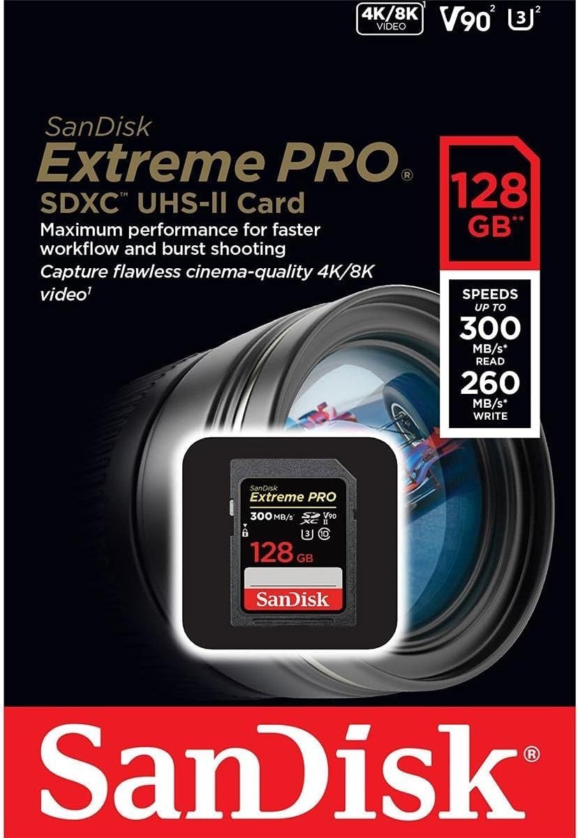 SanDisk Extreme PRO 128GB SDXC Memory Card up to 300MB/s, UHS-II, Class 10, V90, U3