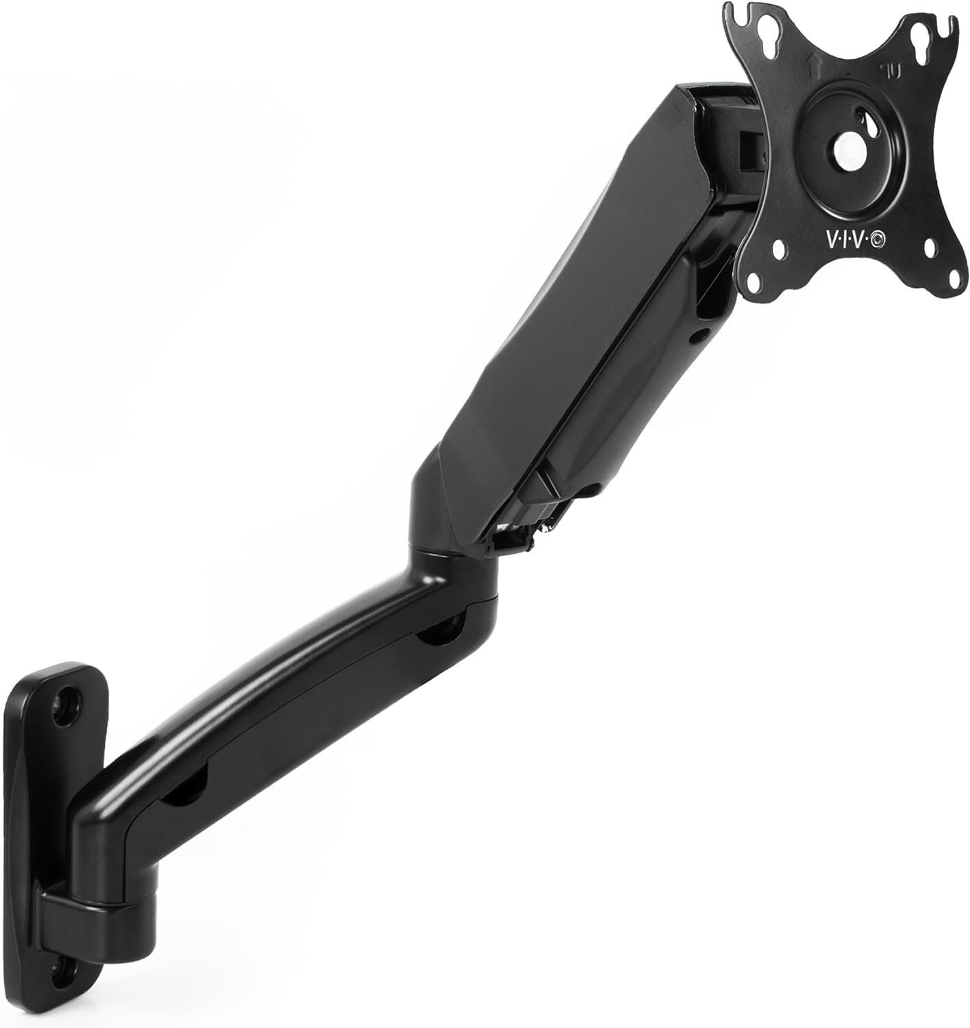 VIVO Black Height Adjustable Pneumatic Extended Arm Single Monitor Wall Mount, Full Motion Articulating