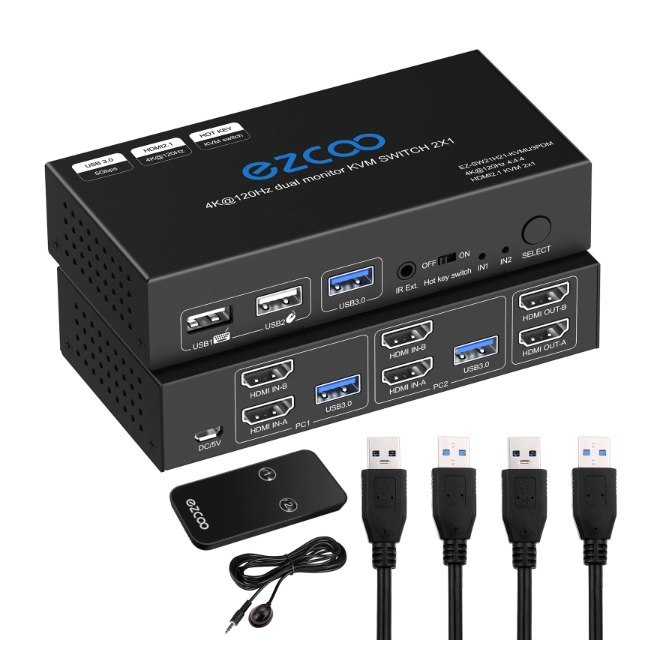 8K@60Hz 4K@120Hz HDMI USB 3.0 KVM Switch 2 Port Dual Monitor Extended Display KVM Switcher