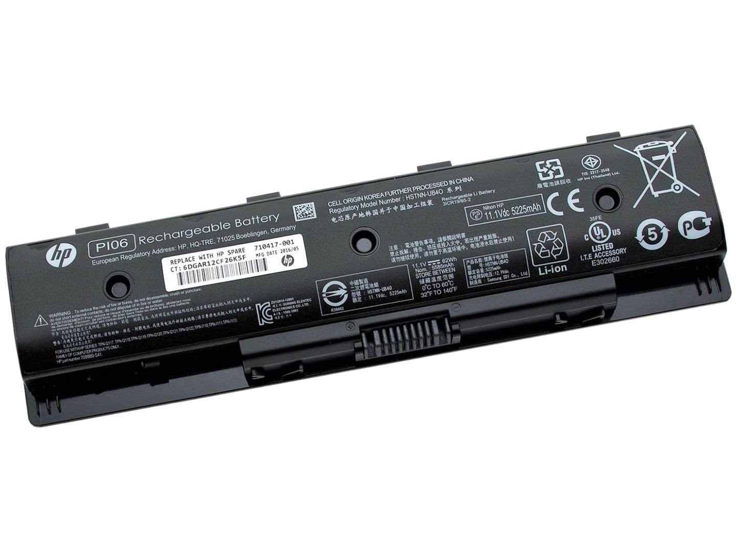 Original HP 6 Cell Battery, 62Wh, 2.8Ah, Li-ion, PI06062-CL