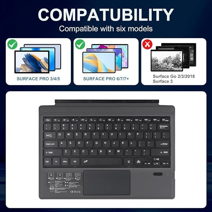 Keyboard for Surface Pro 7 6 5 4 3 Bluetooth Keyboard Wireless Backlit w/Touchpad