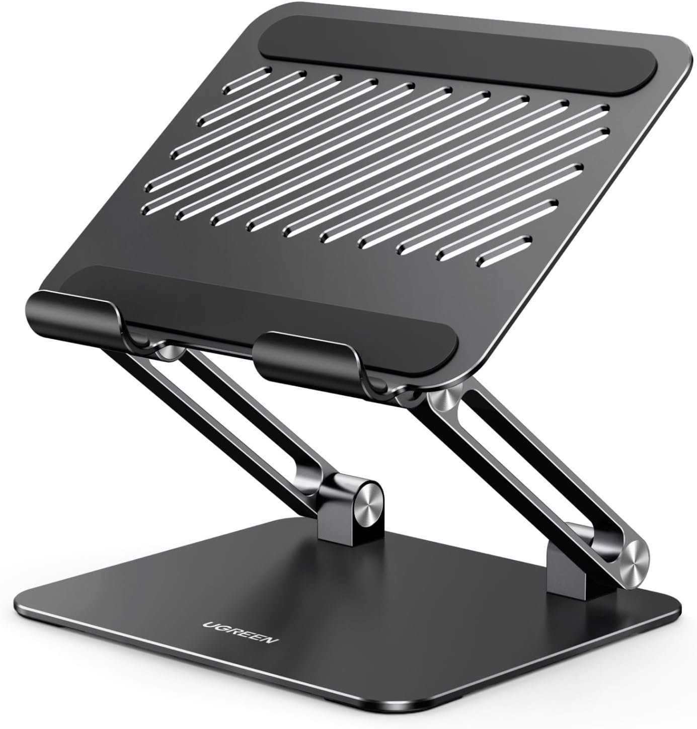 UGREEN Tablet Stand for Desk Dual Rod Support Aluminum Desktop Holder Adjustable Foldable Dock Multi-Angle Riser Compatible with iPad Pro Air Mini, Black