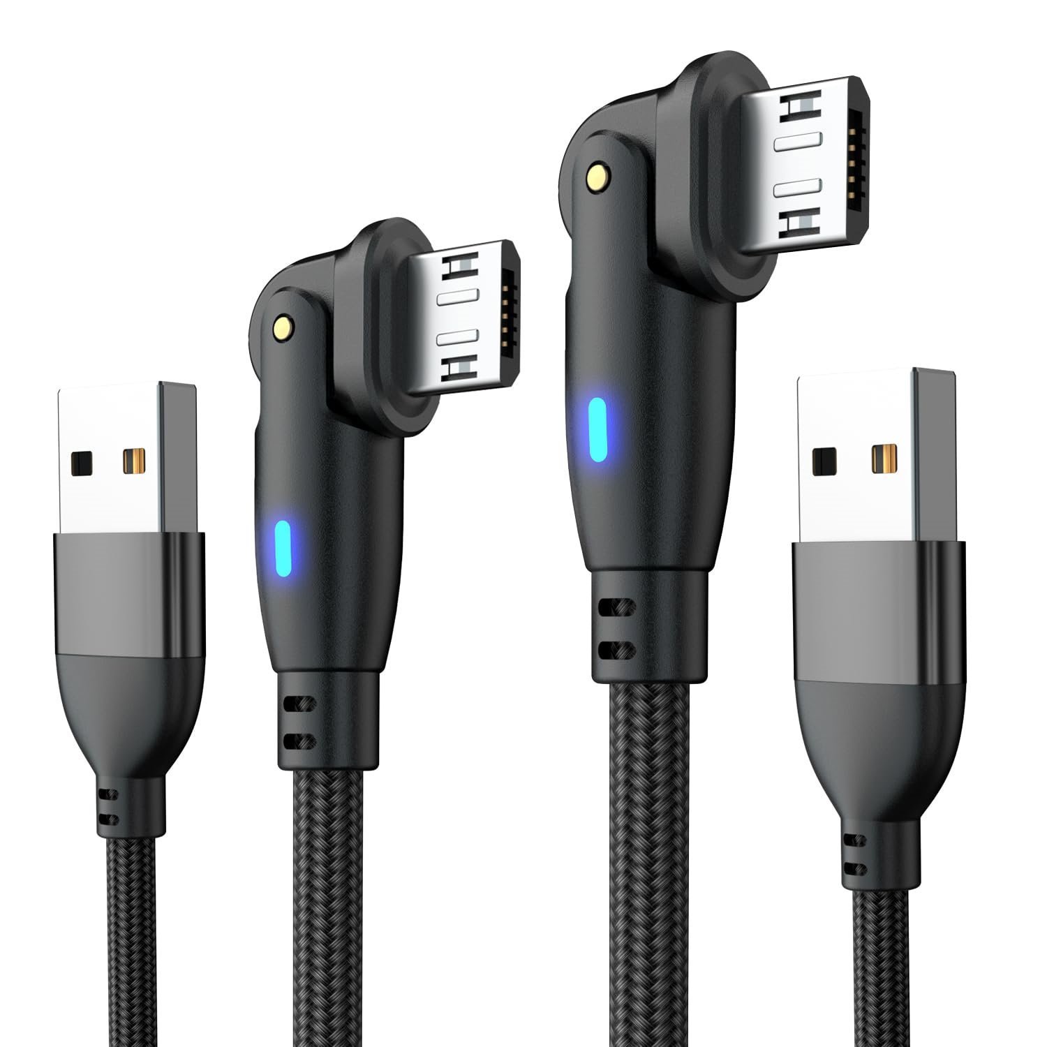 Micro USB Cable Right Angle 2m Android Charger Cable Nylon Braided Micro Charger Cord for Samsung Galaxy S7 Edge Controller, Kindle,MP3