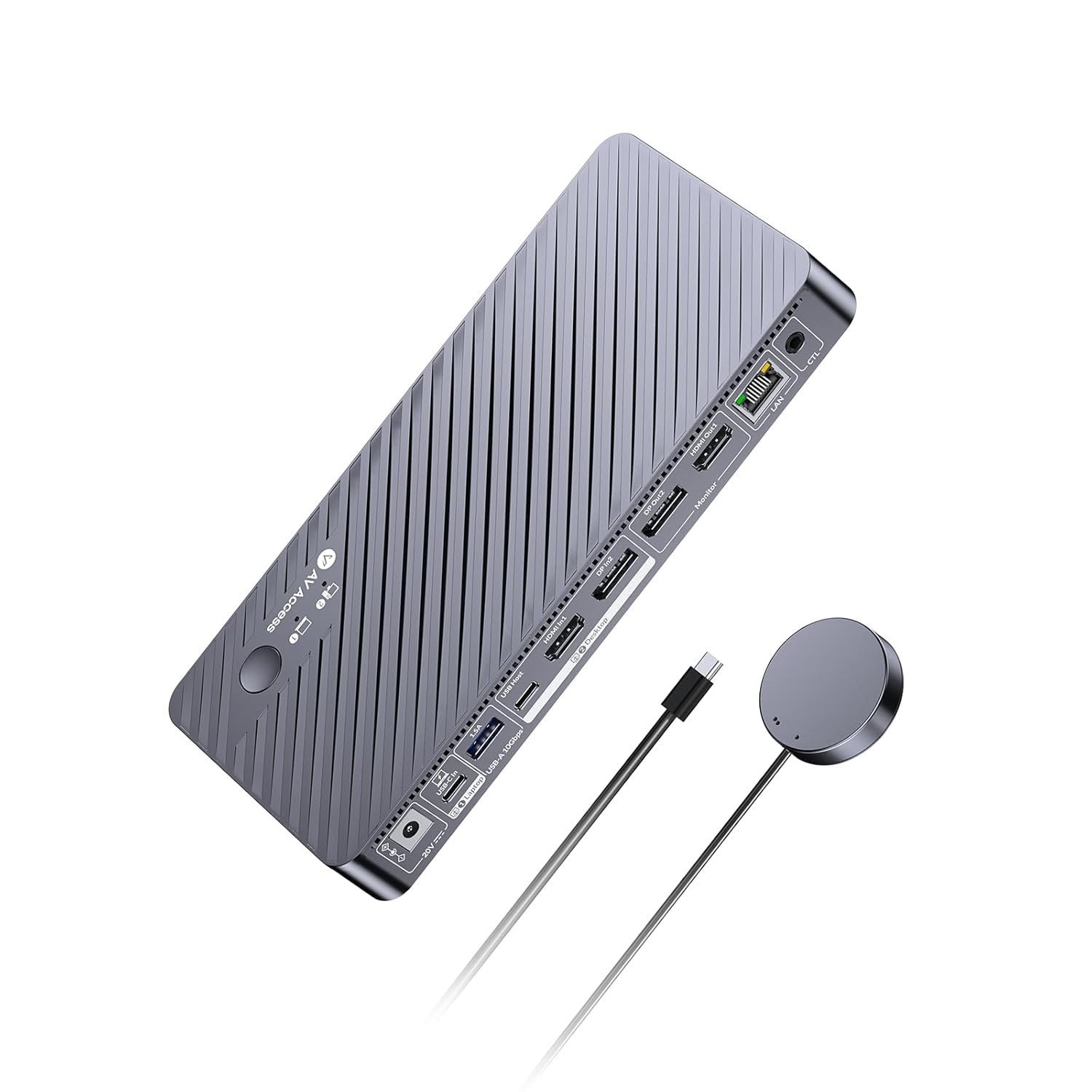 AV Access 8K KVM Switch, 100W USB-C, Ethernet, KVM Docking Station Dual Monitor 8K@60Hz/4K@165Hz, 4xUSB 3.2, Audio, SD, Remote Switch