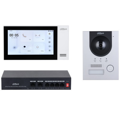 Dahua Vto2201f+Vth2621gw-P+Pfs3005-4Et-36 White Flush Mount Intercom Kit,3Yr