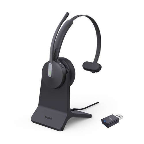 Yealink (WH64 Hybrid Mono With Charging Stand Teams) Microsoft Teams Certified Dect & Bluetooth Hybrid Wireless Headset, Mono, 3-Mic Beamforming Noise Cancellat