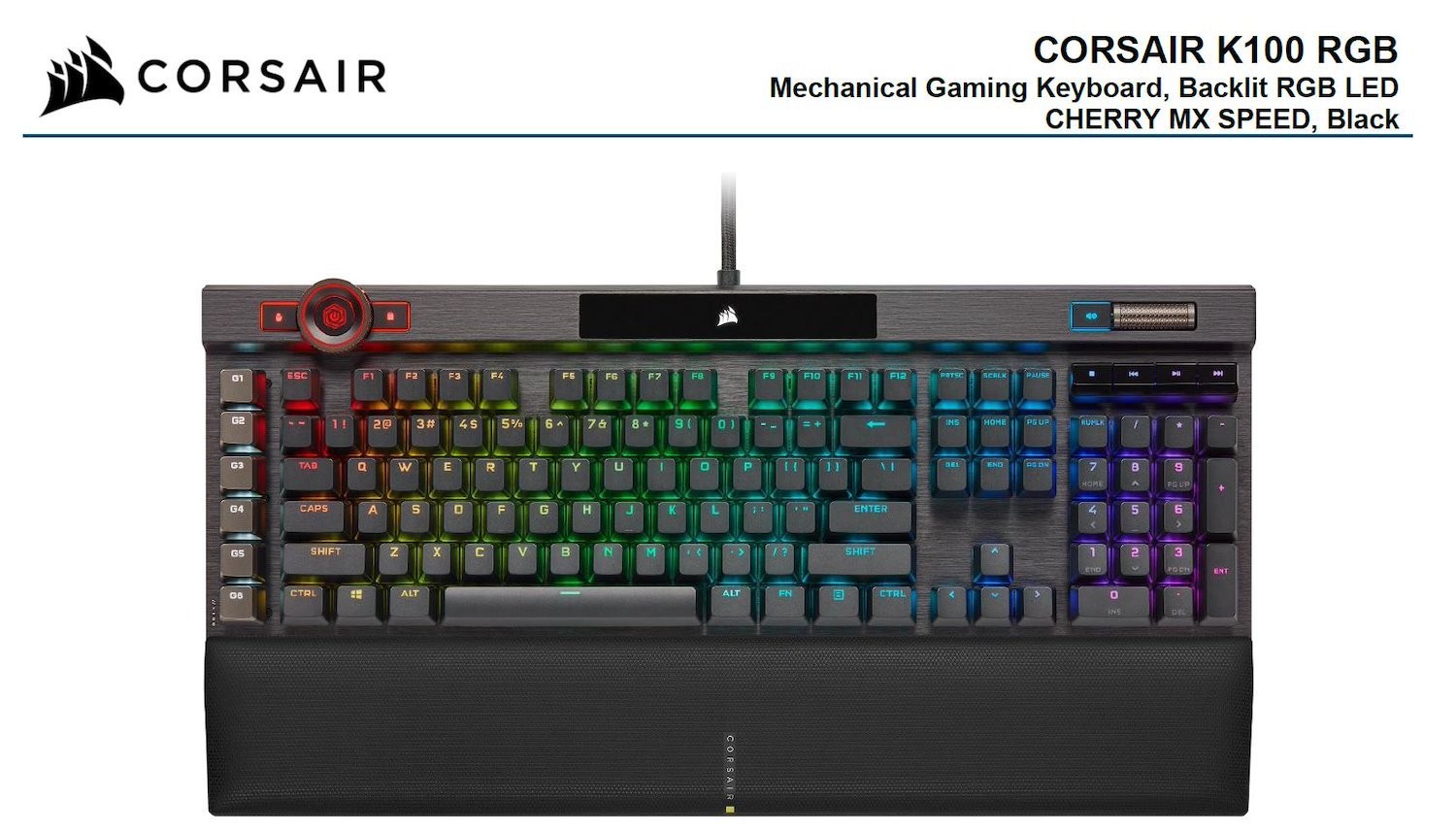 Corsair K100 RGB, Cherry MX SP, Stylish Aluminum With RGB,100 Million Strokes Tested, Icue Wheel, 8X Faster Response, Ultra Durable Key Caps, Keyboard