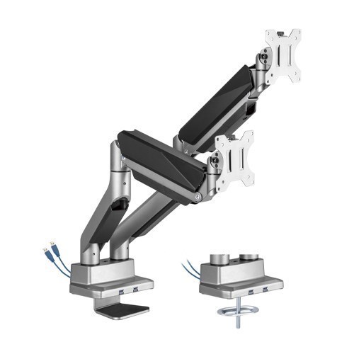 Brateck Dual Monitor Economy Heavy-Duty Gas Spring Monitor Arm With Usd 3.0 Ports Fit Most 17'-35' Up To 15KG (LS)