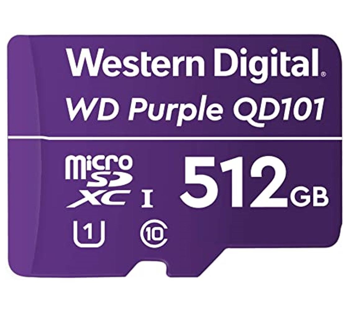 SanDisk Western Digital WD Purple 512GB MicroSDXC Card 24/7 -25°C To 85°C Weather & Humidity Resistant For Surveillance Ip Cameras mDVRs NVR Dash Cams Drones