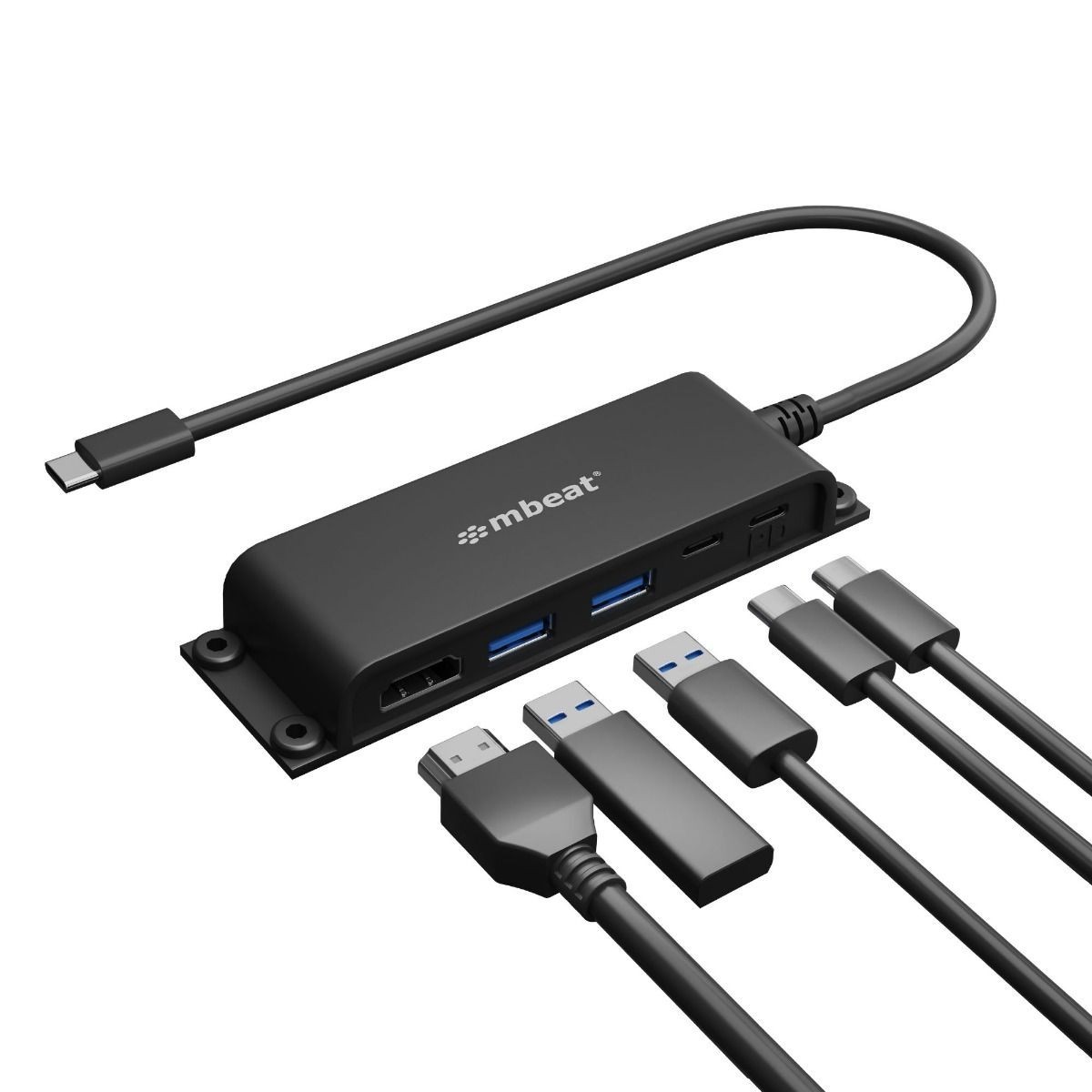 Mbeat® Mountable 5-Port Usb-C Hub - Supports 4K Hdmi Video Out And 60W Power Delivery Charging With 2 × Usb3.0 And 1 × Usb-C Weight: 51G