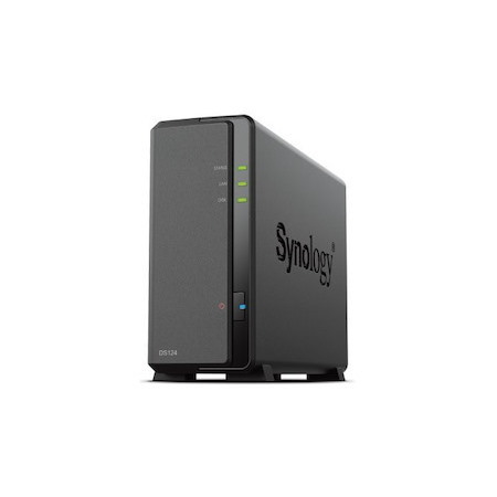 Synology DiskStation DS124 1-Bay 3.5' Diskless 1xGbE Nas (Tower) , Realtek RTD1619B 64-Bit 4-Core 1.7 GHz 1 GB DDR4 non-ECC 2-Year Hardware Warranty
