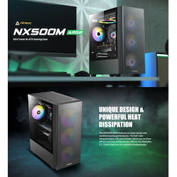Antec NX500M Argb Matx, Mesh, Usb-C, 3X Argb 120MM, Usb 3.0, HD Audio, 360MM Radiator Front & 240 Top, 2X Argb Front, 1 X Rear, Removable HDD, Case