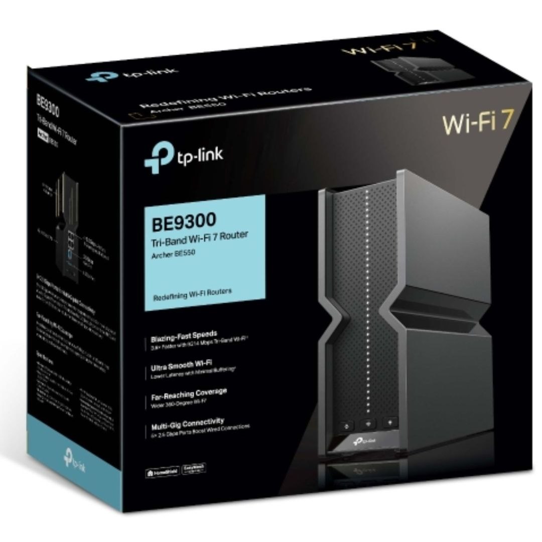 TP-Link Archer Be550 Be9300 Tri-Band Wi-Fi 7 Router (Wifi7) 574 MBPS At 2.4 GHz + 2880 MBPS At 5 GHz + 5760 MBPS At 6 , 6× Internal Antennas, 1.5 GHz