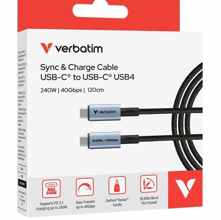 Verbatim SYNC & Charge Usb C To Usb C 240W 40 GBPS120 CM