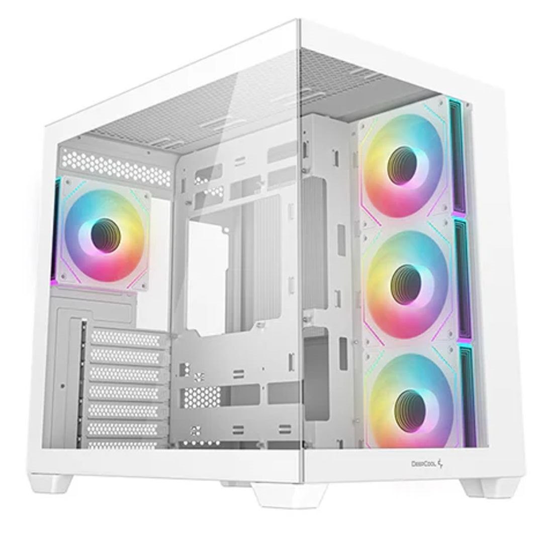 DeepCool CG530 4F WH Atx Case, Tempered Glass, 4 Pre-Instaled Fans, USB3.0×2、Gen2 Type-C x1、Audio/Mic×1, Cable, Supports Rear Connect