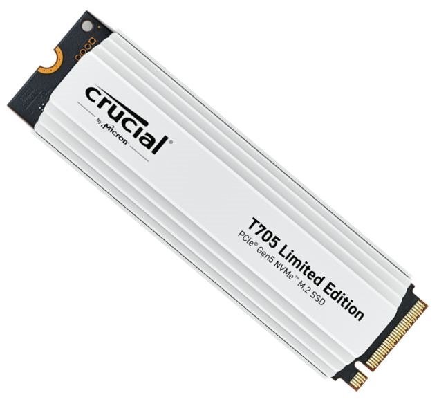 Crucial T705 2TB Gen5 NVMe SSD White Heatsink - 14500/12700 MB/s R/W 1200TBW 1550K IOPs 1.5M HRS MTTF DirectStorage For Intel 14TH Gen Amd Ryzen