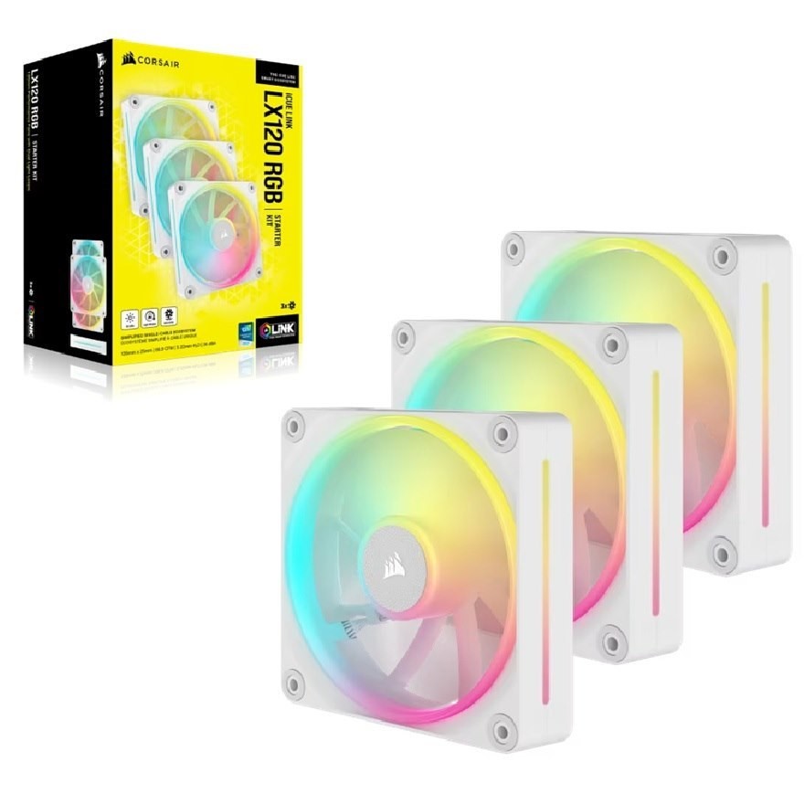 Corsair LX120 White, Triple - Icue Link LX120 RGB 120MM PWM Fans Starter Kit - White