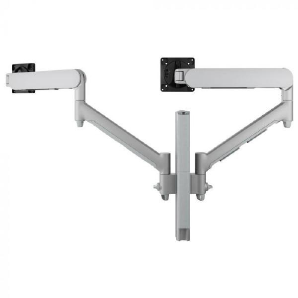 Atdec Awms-2-D40 Dual Dynamic Monitor Arms On 400MM Post. Max Load: 8KG, Heavy Duty F-Clamp Desk Fixing, Vesa Up To 100X100. Silver.