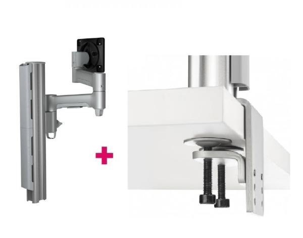 Atdec Awms-4640 Single 460MM Monitor Arm + 400MM Post / 12KG (26.5LB) Flat Screen, 10KG (22LB) Curved Screen + Heavy-Duty F Clamp Desk Fixing, Silver