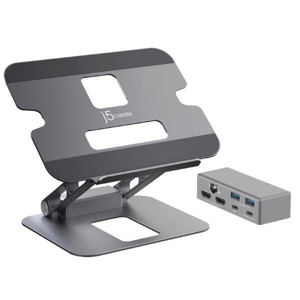 J5create JTS427 Multi-Angle Dual Hdmi Docking Laptop Stand With Usb-C 100W PD Pass Through (Usb-C To Hdmi X2, 2X Usb-A, Usb-C Host, Usb-C PD, RJ45)