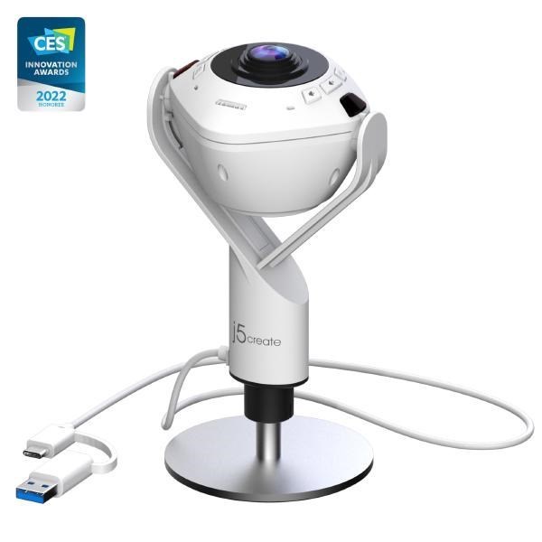 J5create 360 All Around Webcam With Speakerphone - Usb-C/Usb-A &Amp; Remote Control, Built-In Omnidirectional Microphone, Ideal For Conference Calls