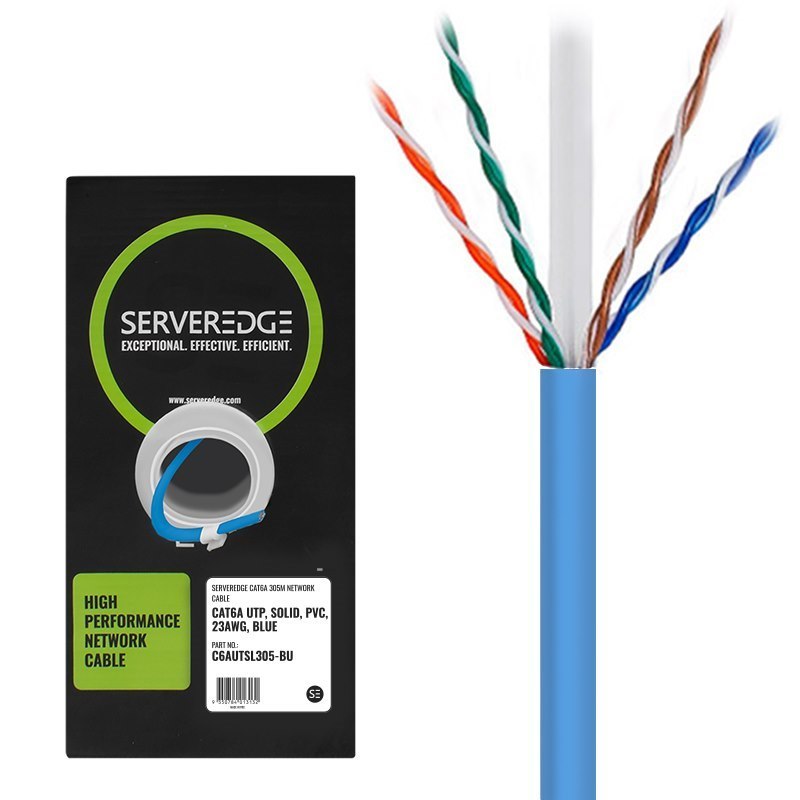 Serveredge Cat6a 305M Network Cable - Utp Solid PVC 23Awg - Blue
