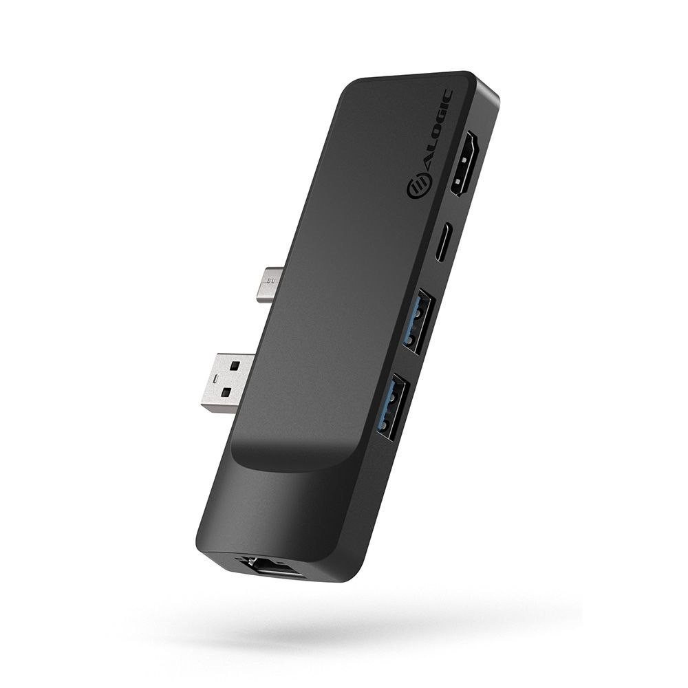 Alogic Surface Pro 7 Portable Hub - Hdmi (4K@60Hz) 1 X Gigabit Ethernet 2 X Usb-A (5G) 1 X Usb-C With Data(5G) & PD (100W) – Black